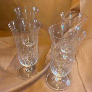 EUC Vintage Set of 4 Kusak Cut Glass Works Blown Glass Iced Tea Set 4300-1 6.5"H